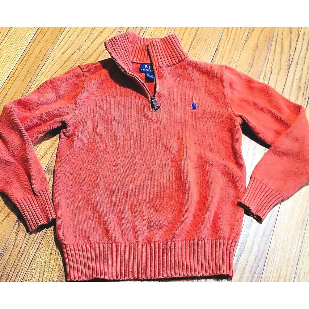 M 10/12 Polo Ralph Lauren boys Orange 1/4 Zip Mock Neck Knit Pullover Sweater f